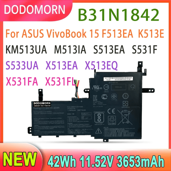 Laptopbatteri NYTT B31N1842 för ASUS VivoBook 15 F513EA K513E KM513UA M513IA S513EA S531F S533UA X513EA X531FA X531FL-serien