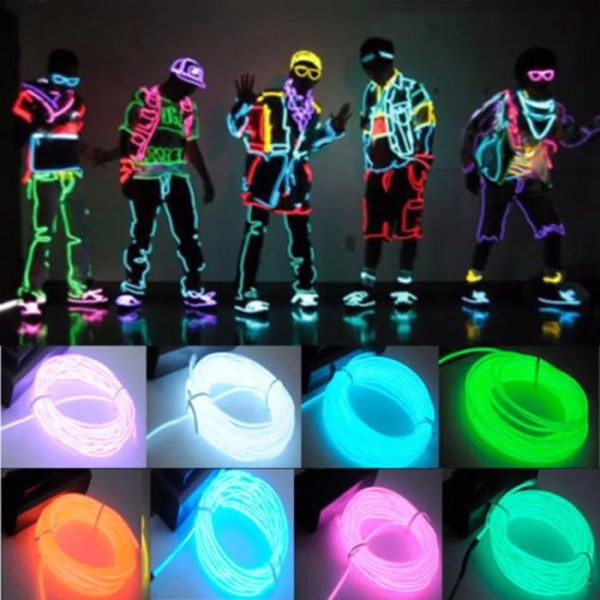 Glow EL Wire Kabel LED Neon Jul Dansfest DIY Kostymer Kläder Lysande-Blå Blue 5M
