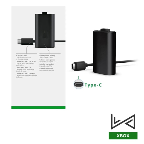 Uppladdningsbart batteri med typ-C-kabel för XBOX Series X/S Gamepad Play Charge Kit för Xbox One-kontroll med USB sladd X-ONE-No Box
