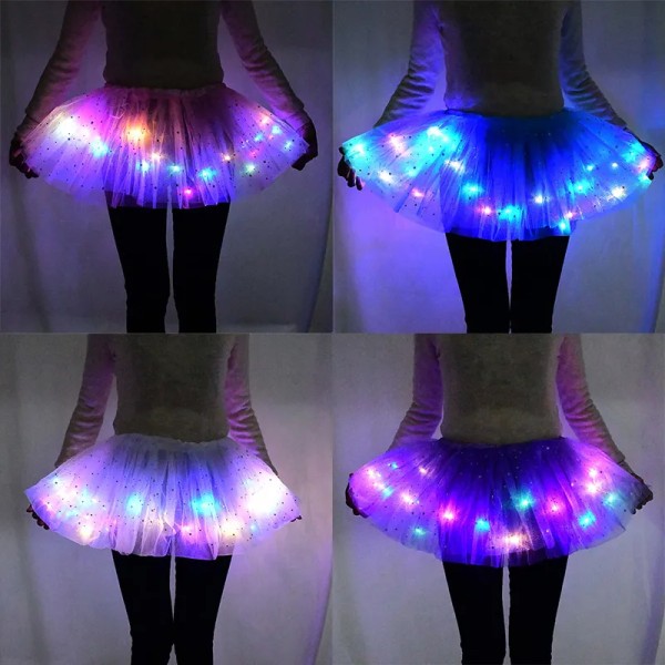 LED glödande ljus blomma prinsessan Tutu kjolar Fairy kostym för flicka ljus upp kjol B05