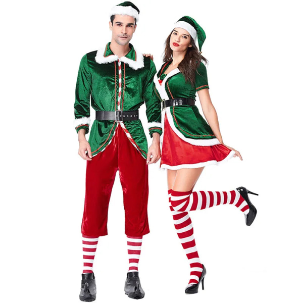 Santa Claus Elf Little Helpers Dräkt Jultomtar Vuxen X-mas Familj Mr Mrs Fleece Sammet Matchande outfit för män kvinnor Women B XXXL