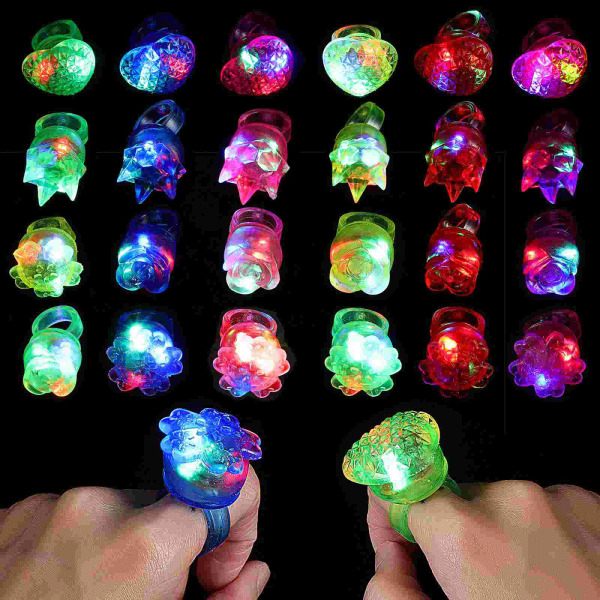 Halo Toys Strawberry Jelly Strawberry Jelly 24st LED Light Up Ringar, Blomma Form Blinkande Ringar Finger Nyhet Glöd i As Shown