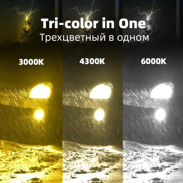 Tri-Color-RX3 Canbus H4 H7 H11 H8 H1 4300K ​​3000K 18000Lm LED-strålkastarlampor för 12V bil Vit Gul Tricolor H3 H16 Dimljus Autolampa Tri-Color H8