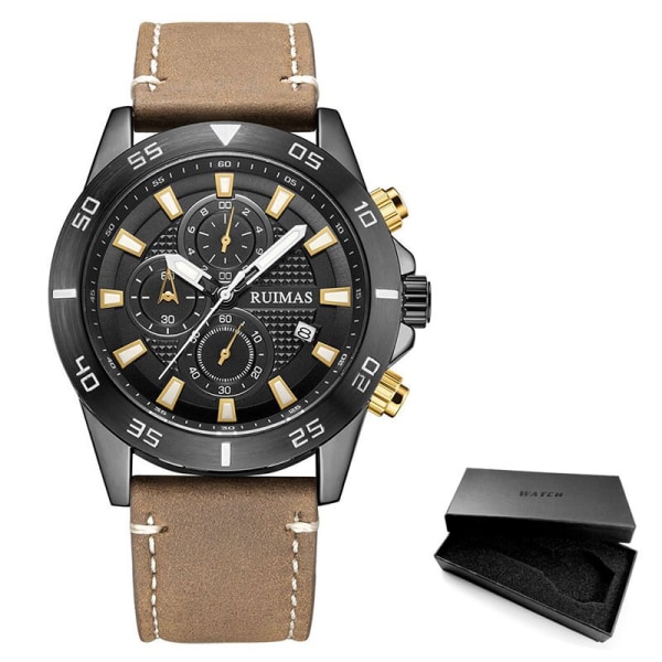 MEGIR & RUIMAS 2020 Chronograph Quartz Watches Herrmode Lyxigt Läderarmband Armbandsur Casual Vattentät Lysande Watch Man Black-Box