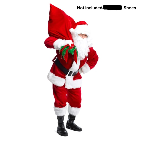 jultomten kostym herr hatt bälte skägg presentpåse cosplay söt rolig polyester material ny stil Vit och röd Set and bag XL