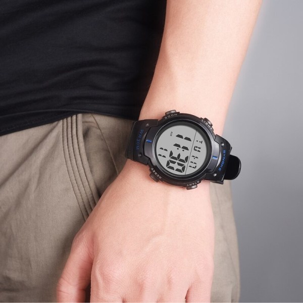 Herr Sport Casual LED-klockor Herr Digital klocka Multifunktionell gummi Man Fitness Army Militär elektronisk watch Reloj Hombre Blue