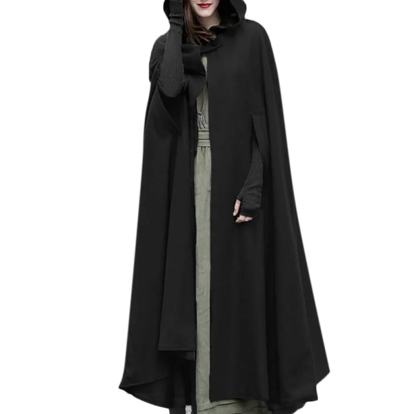 ZANZEA Dam Poncho Vinter Huva Öppen Front Kappa Lös Solid Lång Kappa Huvtröjor Cosplay Ytterkläder Jul Casual Cape army green L