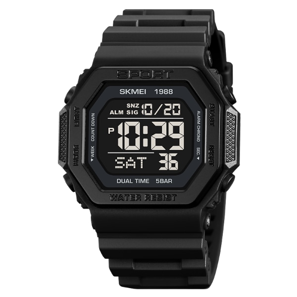 SKMEI Mens Military Countdown Chrono Armbandsur 5Bar Vattentät Alarm Clock reloj hombre Bakljus Digitala Sportklockor Black-black
