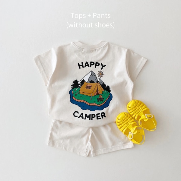 2023 Sommar Korea Baby Pojkar Kostym Broderade Björn Badge T-shirts T-shirts+lösa shorts Flickor 2st Casul Spädbarnsset Toddler 14 12-18M  80