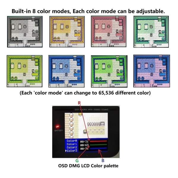 GB DMG RIPS V5 36 färgglada modeller OSD-meny Full storlek IPS-bakgrundsbelysning LCD för GameBoy DMG GB-konsol och förlödningshögtalare All Black