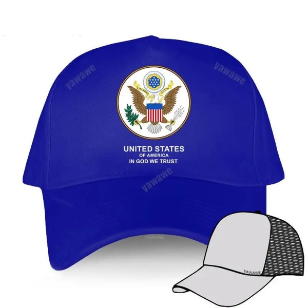 rea Basebollkepsar sommar casual hatt för män AMERIKA FÖRENTA STATERNA IN GOD WE blue mesh