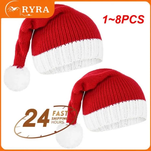 1~8ST Julstickad mössa Söt Pom Pom Vuxen Barn Mjuk Beanie Tomteluva Nyårsfest Barnpresent Navidad Noel Juldekoration Childrens 4pcs