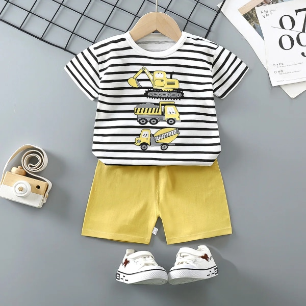2022 Summer Barns kortärmade Set Bomull Baby Dinosaur 2-delade Kläder Pojkkläder Set Baby Toddler Kläder För Pojke 1a 3T