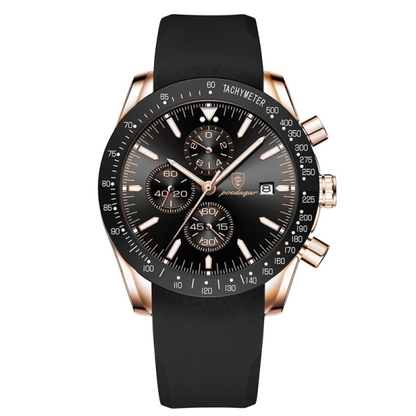 Lyx Watch Högkvalitativ modekronograf vattentät lysande datum rostfritt stål watch Manklocka Reloj Gold Black Silicone