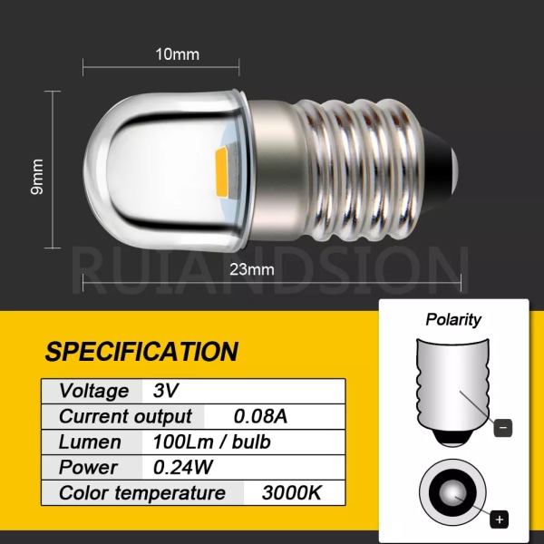 3V-4x E10 3V 4,5V 6V 12V Varmvit Minature 2835LED MES Uppgraderingslampa Lampbyte för Ficklampa Ficklampa Strålkastare Motorcykel 3V Warm white