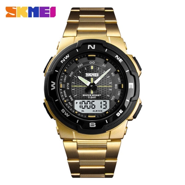 SKMEI Brand Outdoor Sport Watch för män 50 m vattentäta digitala klockor Dual Time Quartz Clock Stoppur Chronograph Manklockor gold watch