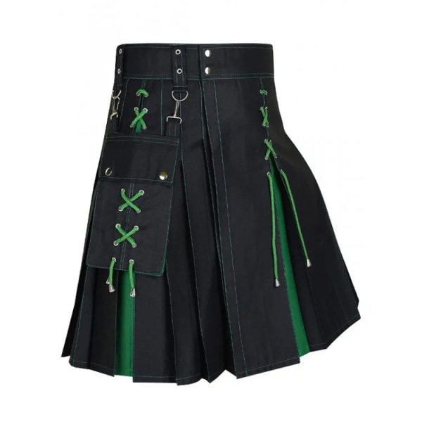 Herr Kilt Utility Scottish Traditional Highland Solid plisserade spännband Kostym Kilts med lastfickor green 4XL