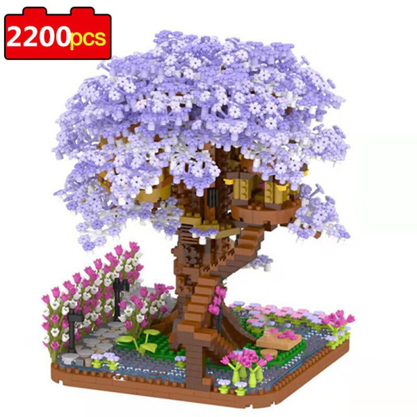 Mini Sakura Tree House Byggblock Stadsvy Körsbärsblomningsmodell Byggklossar DIY-leksaker för barn leksaksleksak FÖR GÅVA 2138pcs no box