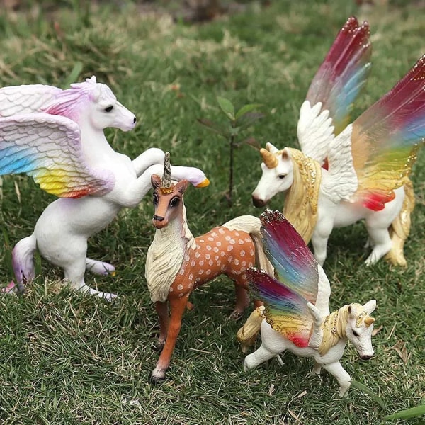 Simulering Saga Fluga Häst Modell Mytisk regnbåge Pegasus Actionfigurer Djurfigurer Barn Pedagogisk samling Leksak