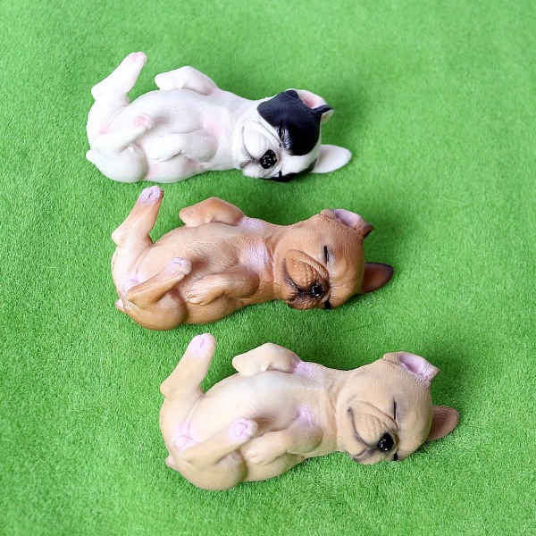 Realistisk fransk bulldogg Husdjurshund Familj Djurmodell Figur Leksak Collection Cake Topper, Trädgårdsväxt, Bildekoration