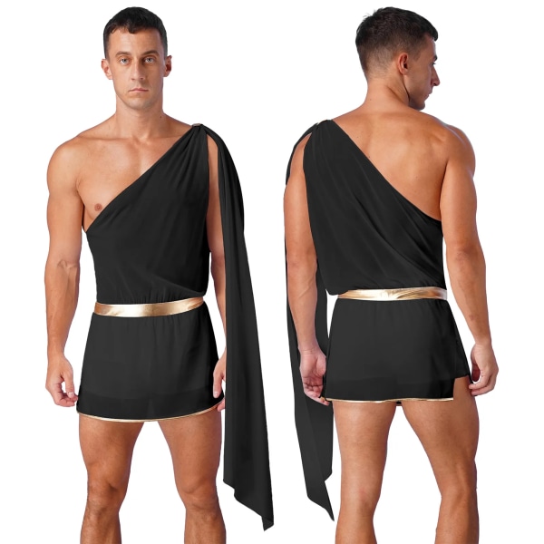 Herr forntida grekiska gud Gladiator Rollspel Kostym Kjol med en axelrem Mr Toga Halloween Carnival Temafest Cosplay kostym Black M
