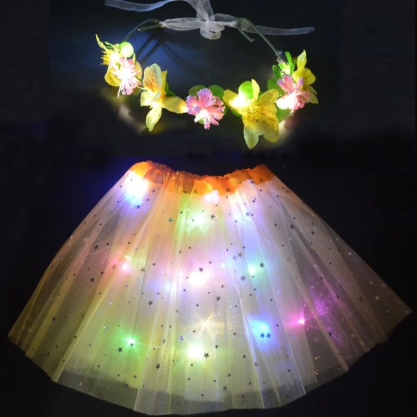 Flicka Kvinnor Flower Fairy Light Up Tutu Led-kjol Star Glow Pannband Krans Party-rosa kjol pink skirt for  2-8 years