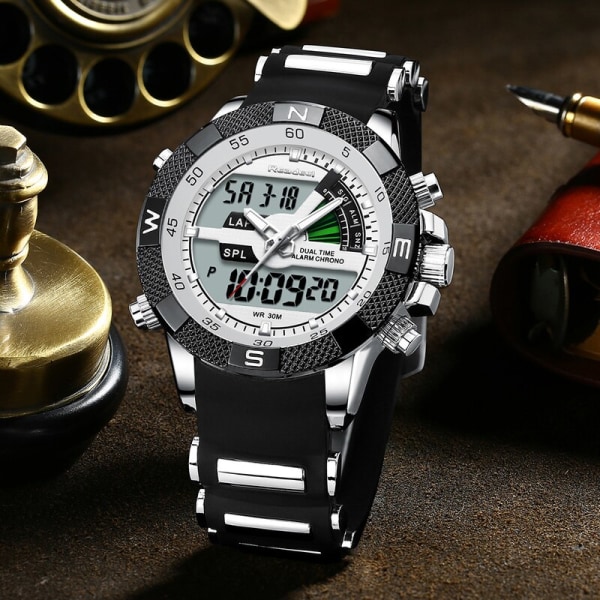 Ny design Lyx Led Quartz Watch Digital Army Militär Män Sportklockor Klocka Man Relogio Masculino Reloj Hombre Steel Band White