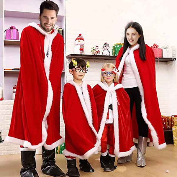 Julhuvkappa Karnevalsfest Vinter varm överrock Cosplay Costum Jultomtekappa för barn Vuxen,Kvinnor Cape Clubwear Red XL(for 175-185cm)