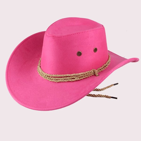 Western Cowboyhatt Kvinnor Män Mode Bred Casual Konstläder Solskyddshatt 7 färger Enfärgad Cap Rose red