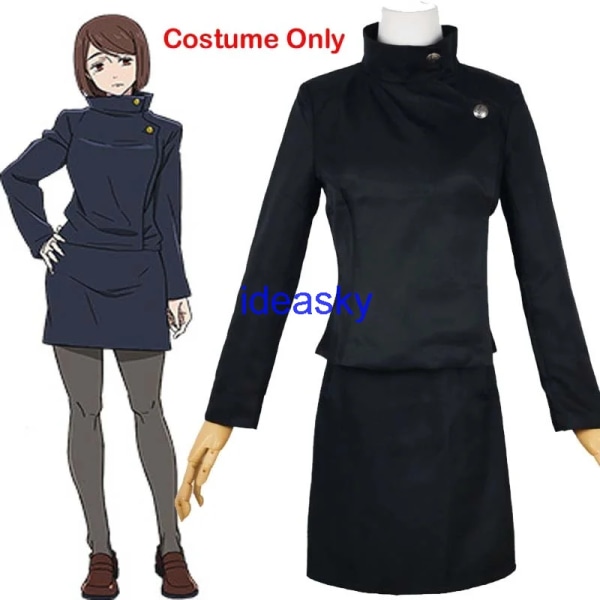 jujutsu kaisen säsong 2 cosplay shoko ieiri jujutsu kaisen jjk Peruk skor outfit Kostym Dam Flickor Toppkjol Skoluniform Black Costume L