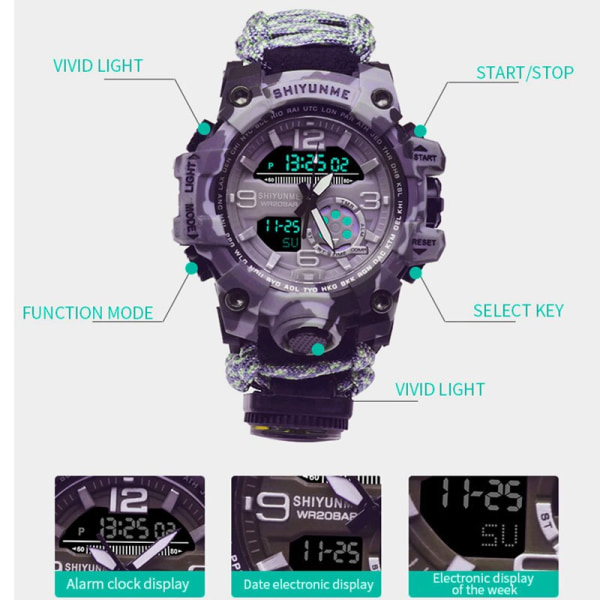 SHIYUNME Watch med kompass Vattentät herrsportklocka herr LED-kvarts watch med dubbla displayer Relogio Masculino Green With box