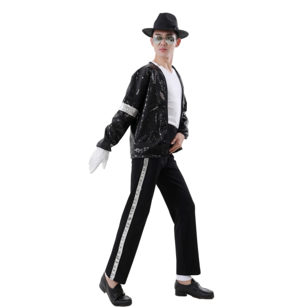 Professionell! 5 st Michael Jackson Billie Jean Cospplay Herr Barn Halloween kostym MJ Jacka+byxa+strumpor+handske+hatt XXXL