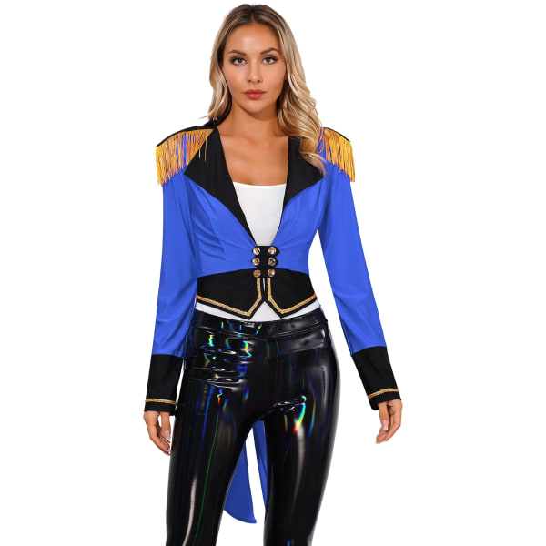 Dam Circus Ringmaster Kostym Halloween Cosplay Party Jacka Långärmad Dubbelknäppt frack Ytterkläder Carnival Dress Up Royal Blue 3XL