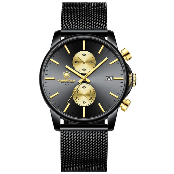 2021 Watch Märke Mode Sport Kvartsklockor Herr Läder Vattentät Chronograph Clock Business Relogio Masculino Steel Gold Black