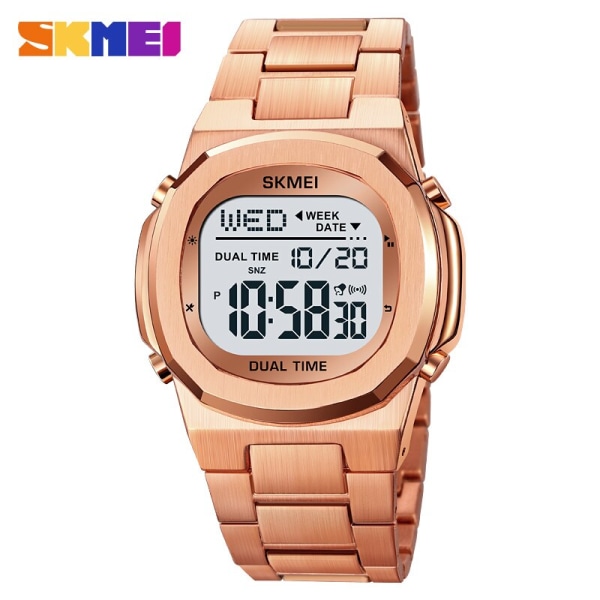 SKMEI Original Märke Digitala Sportklockor Herr Countdown Timer Chrono Alarm Bakljus Armbandsur Vattentät Klocka reloj hombre rose gold-white