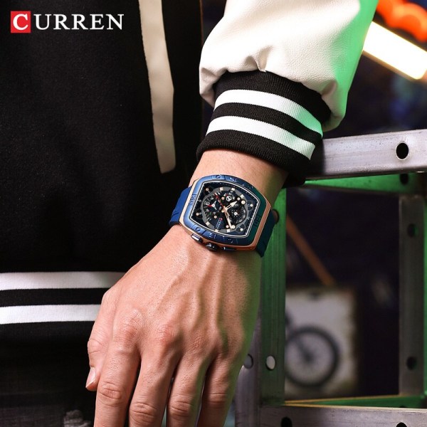 Lyxiga sportkvartsarmbandsur för män Färgglad multi watch av typen Tonneau med automatisk datum black box