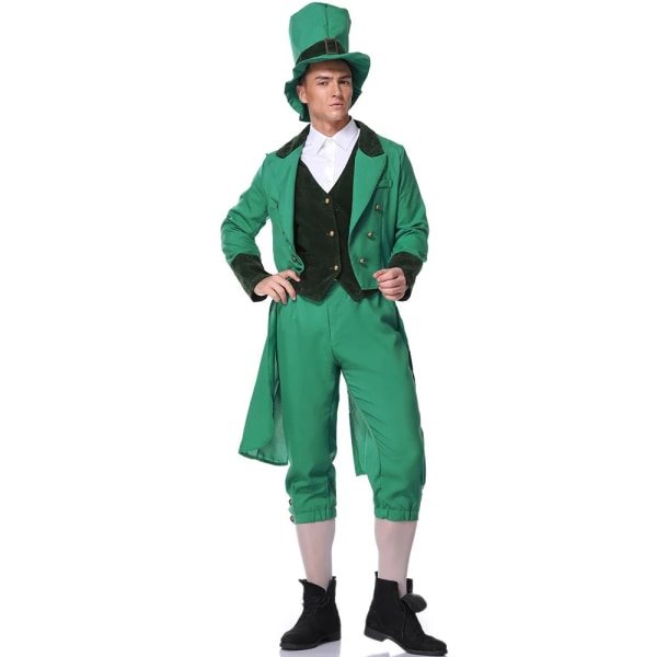 Eraspooky Plus Green Clover Irland St.Patrick Day Dräkt Vuxen Carnival Costume Leprechaun Cosplay Barn Familj Fancy Dress Hat Adult XL