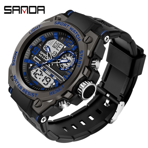 SANDA G Style Herr Digital watch Militär sportklockor Dubbel Display Vattentät Elektronisk Armbandsur Relogio Masculino 6024 Blue