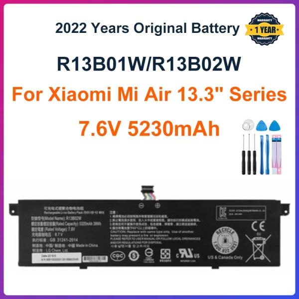 Laptopbatteri 7,6V 5230mAh Nytt R13B01W R13B02W för Xiaomi Mi Air 13,3" Series Tablet PC 39WH