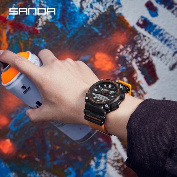 SANDA 3139 New Youth Fashion Digital watch Stötsäker Vattentät Dubbla Armbandsur LED Chrono Väckarklocka Herrklockor Cool Hour Blue