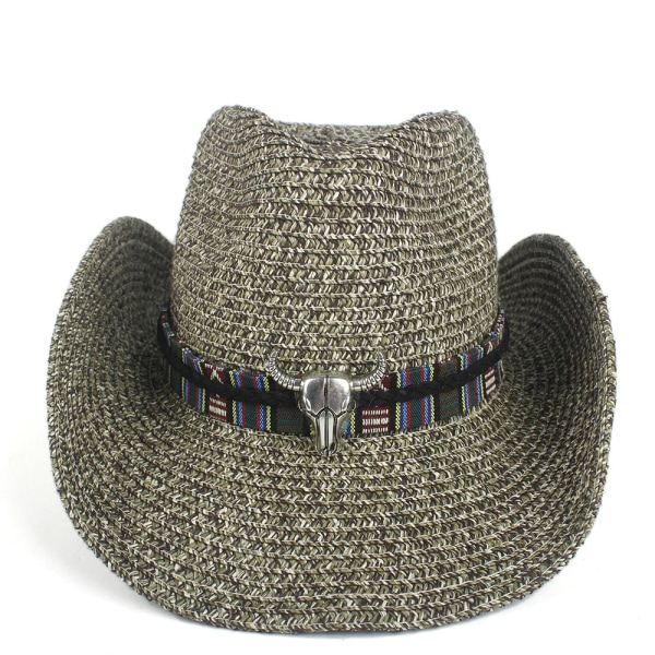 unisex Dam män Hollow Western Cowboy Hat Lady Summer Straw Bohemian Belt Sombrero Hombre Beach Cowgirl Jazz Solhatt Storlek 57 59 Coffee