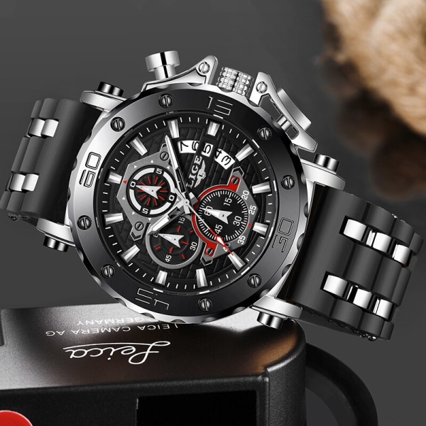 LIGE 2023 Nytt mode watch män Casual watch herr Toppmärke lyx sport kronografklocka Relogio Masculino leather silver black