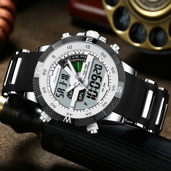 Ny design Lyx Led Quartz Watch Digital Army Militär Män Sportklockor Klocka Man Relogio Masculino Reloj Hombre Steel Band White