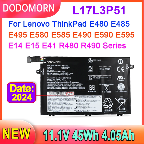 Laptopbatteri DODOMORN L17L3P51 För Lenovo ThinkPad E15 E480 E490 E495 E580 E585 E590 E595 Series 01AV445 L17M3P52 SB10K79606