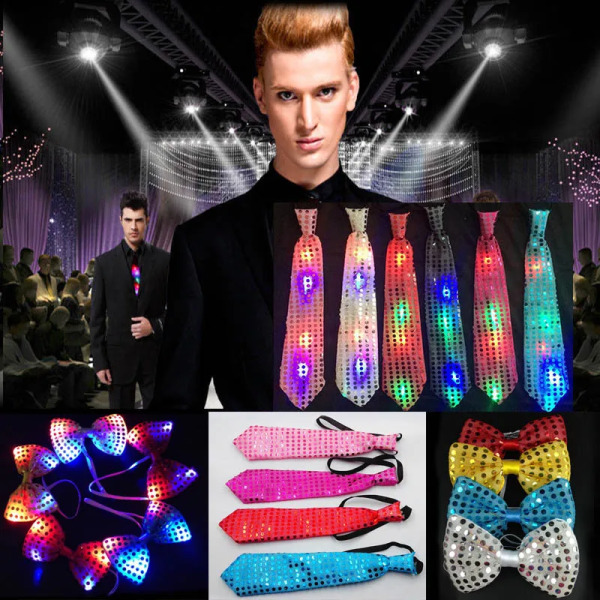 Kvinna Män Barn LED Blinkande paljett Jazz Hat Cap Light Up Fluga Bär rekvisita-guld slips gold tie One Size For All