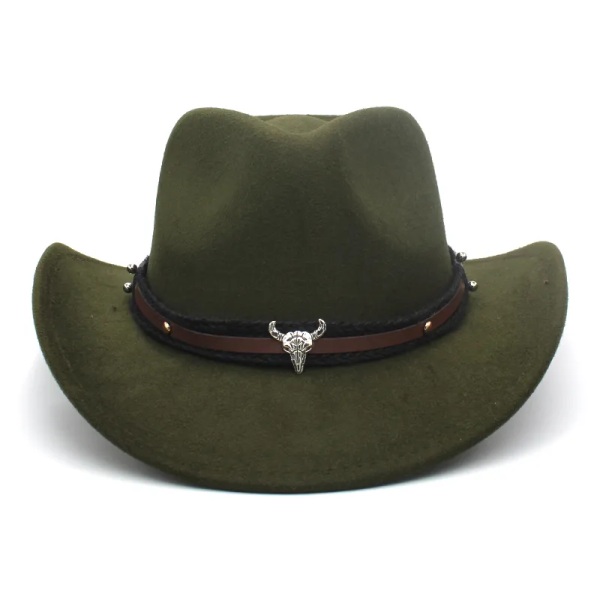 Herr Dam Ullblandning Western Cowboyhattar Solhatt med bred brätte Fest Resor Sombrero Utomhuskepsar Klassisk Retro Justerbar storlek Army Green