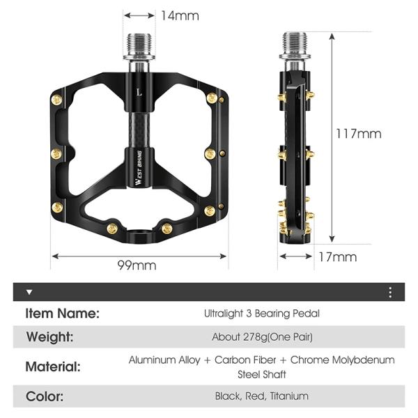 Ultralätta cykelpedaler i aluminiumlegering 3 lager Anti-halkförseglade CNC-cykeltillbehör Cykelfotbräda för BMX MTB Road 0802083U0000