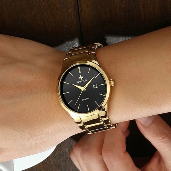 Relojes Hombre 2022 New Top Brand Watch Herr Quartz Business Sports Luxury Guld Svart Vattentät kalenderarmbandsur gold black box