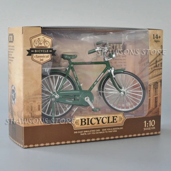 Retro Metal Metal Metry Model Sub-gjuten Metal 1:10, Miniatyr Vintage Urban Cykelreproduktion för män, Samling - Leksaker för fordon Green in Box