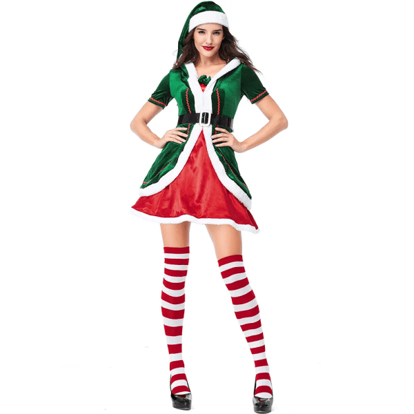 Santa Claus Elf Little Helpers Dräkt Jultomtar Vuxen X-mas Familj Mr Mrs Fleece Sammet Matchande outfit för män kvinnor Women B XL